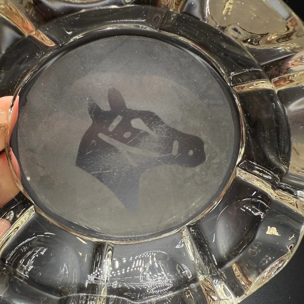 Glass Ashtray Horse Head Etched Design Heavy Crystal Clear Ashtray‎